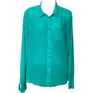 American Eagle Sheer Green Button Down Long Sleeve Women’s Top Size Medium